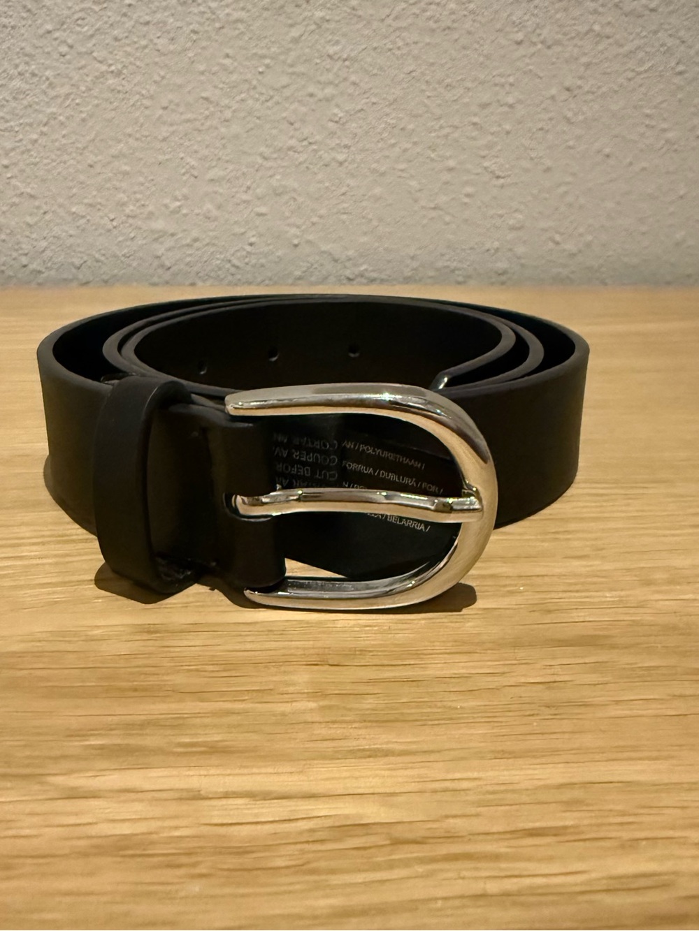 Mango black leather belt with silver buckle S